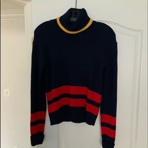 POLO RALPH LAUREN STRIPED KNIT THICK NAVY SWEATER